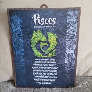 PISCES Zodiac Wooden Decor Plaque